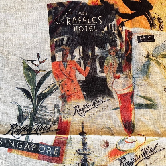 NWOT Linen tea towel Raffles Hotel Singapore David Cecil Holmes - Picture 6 of 12
